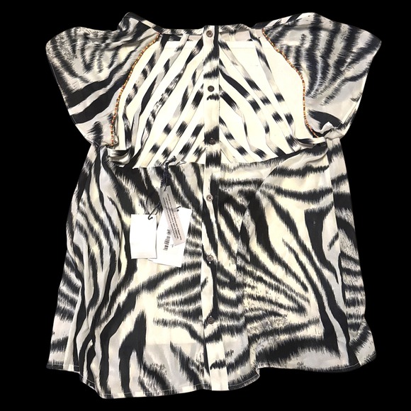 Les Petites... Tops - Les Petites Paris Zebra Print Silk Blend Beaded Back Button Blouse Haut Jungle L